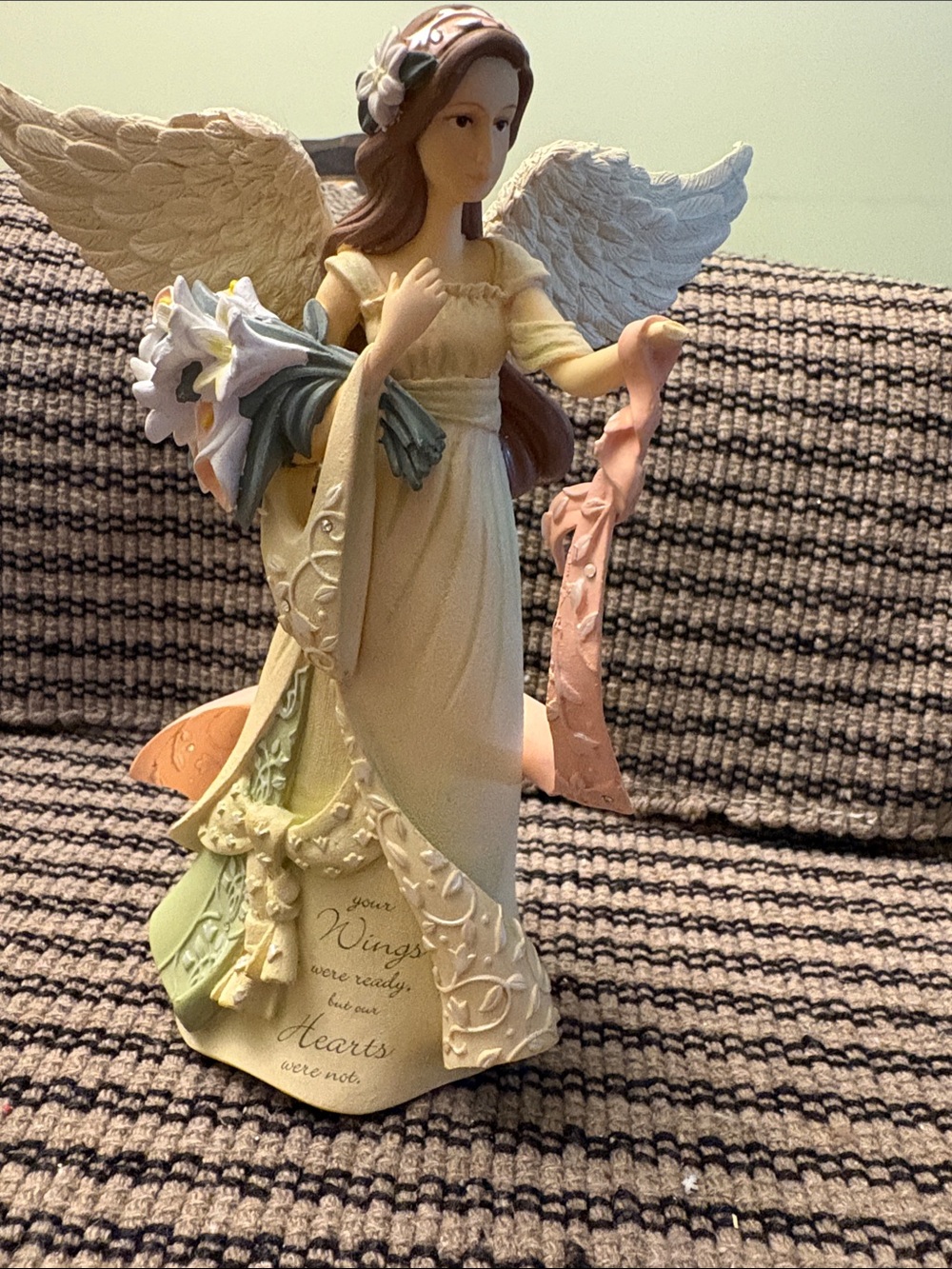 Handcrafted Angel Figurine in Cream, Pink, and Green